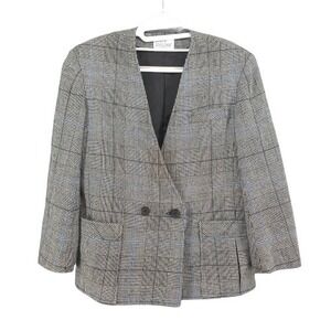 Suits Galore Plaid Blazer Womens 4 Gray Wool Blend Double Breasted Lined